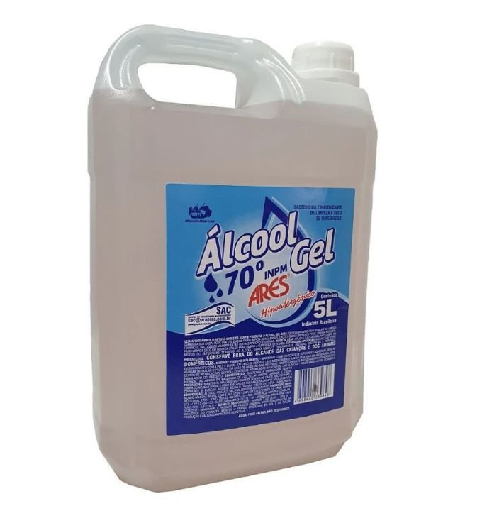 Álcool Em Gel 70% Antisséptico Hipoalergênico Galão de 5 Litros - Ares